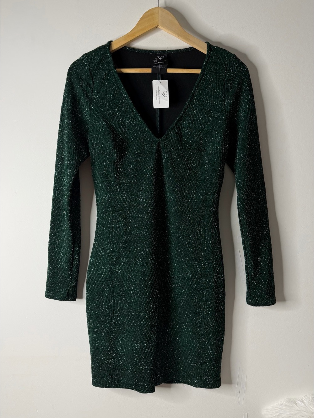 Hunter Deep Green Long Sleeve V-Neck Bodycon Dress